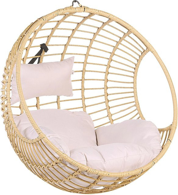 Beliani Hängesessel aus Polyrattan und Metall in Beige mit Polsterung, B/T/H: 65 x 99 x 99 cm - Bild 1
