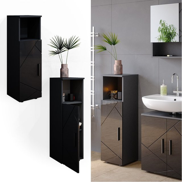 Vicco Midischrank Irma Badschrank in Anthrazit Hochglanz mit 1 Tür und 3 Fächern, Breite: 30 cm, Höhe: 95 cm - Bild 1