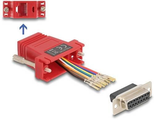 Delock VGA zu RJ45 Ethernet LAN Adapter in Rot mit 1x D-SUB-Stecker 15pol. und 1x RJ45-Buchse - Bild 1