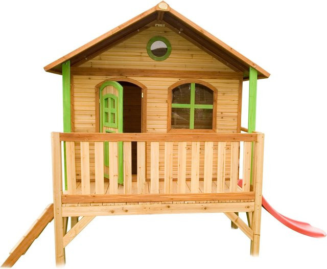 Axi Spielturm Stef aus Holz in Braun und Grün mit roter Rutsche, B/H/T: 349 x 233 x 212 cm - Bild 1