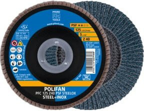 PFERD POLIFAN Fächerscheibe PFC konisch PSF STEELOX für Stahl und Edelstahl, Blau, Durchmesser: 125 mm, Bohrung: 22,23 mm - Bild 1