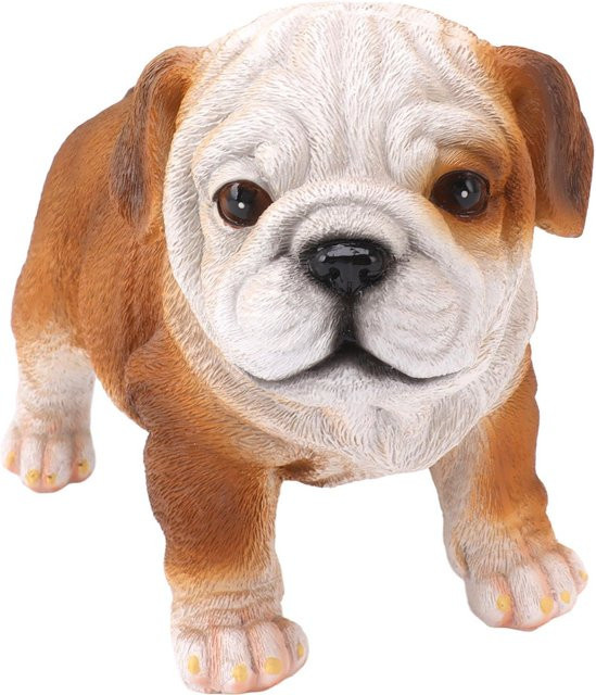 Lebensechte Englische Bulldogge Welpenstatue aus Harz in Beige von mfySpace zur Dekoration für Garten, Rasen und Veranda - Bild 1