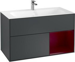 V&B Finion Waschtischunterschrank mit LED-Beleuchtung und offenen Regalfächern, Wandmontage, Lackiert, Breite: 99,6 cm, Tiefe: 59,1 cm - Bild 1