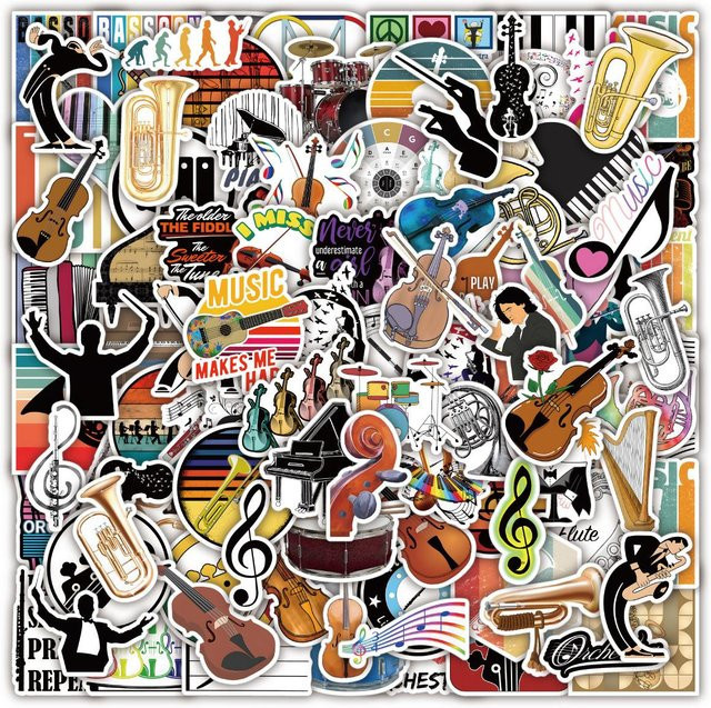 Binchi Wasserdichte Cartoon Graffiti Aufkleber mit Musik Orchester und Sänger Motiven in Multicolour für Laptop Skateboard und Spielzeug - Bild 1