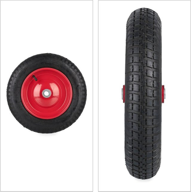 Relaxdays Schubkarrenrad aus Gummi und Stahl in Schwarz, luftbereift mit 35 cm Durchmesser - Bild 1