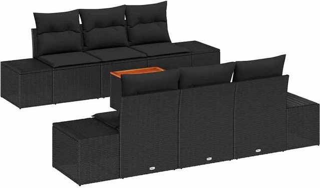 vidaXL Garten-Sofa-Set 7-teilig aus Poly-Rattan und Akazienholz in Schwarz mit Stauraumfunktion und UV-beständigen Polstern - Bild 1