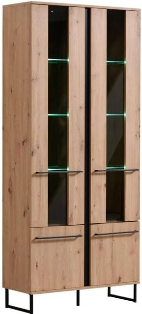 Homestyle4u Highboard Vitrine im Industrial Design aus Eiche mit Glasfront und Metall, Farbe Braun/Schwarz, H x B x T: 193 x 84,5 x 35 cm - Bild 1