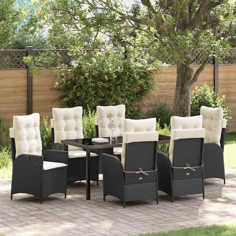 Modernes Gartenmöbel-Set Vidaxl aus Polyrattan und Glas in Schwarz, 7-teilige Essgruppe - Bild 1