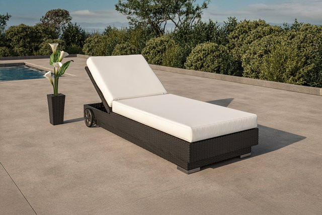 OUTFLEXX Sonnenliege aus Polyrattan mit Polster in Schwarz und Weiß, B/T/H: 200 x 80 x 37,5 cm - Bild 1