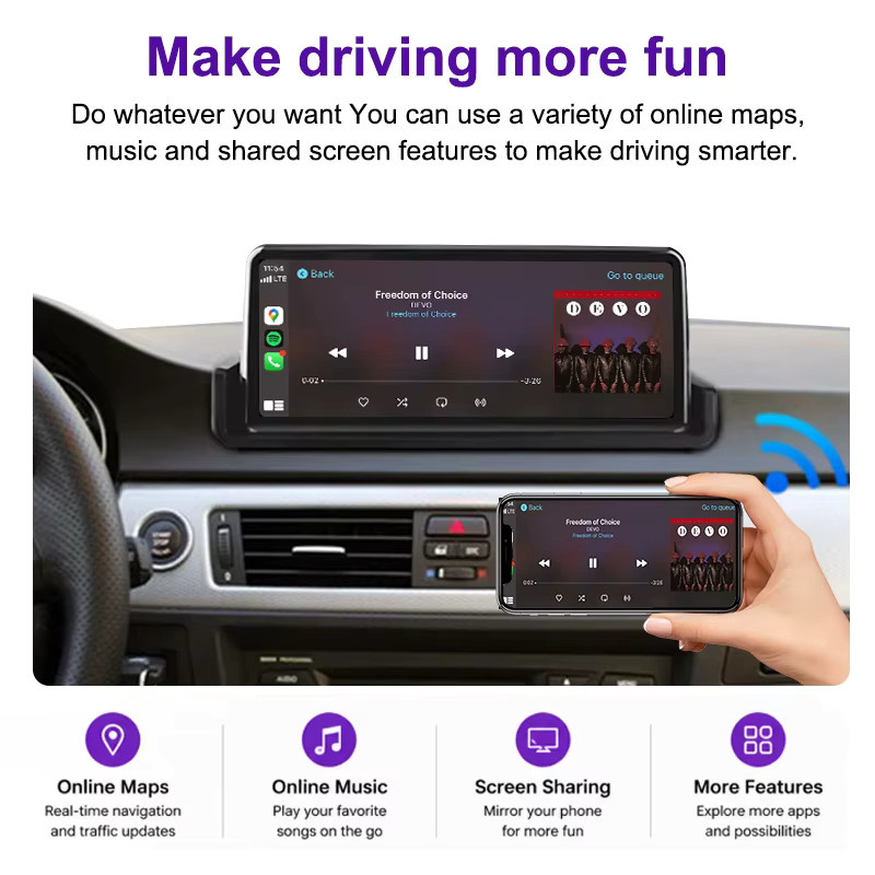 AUTOTOP 10,25 Zoll Linux Android Auto Touchscreen für BMW 3er E90 E91 E92 E93 (2005-2012) mit iDrive und drahtlosem CarPlay in Schwarz - Bild 4