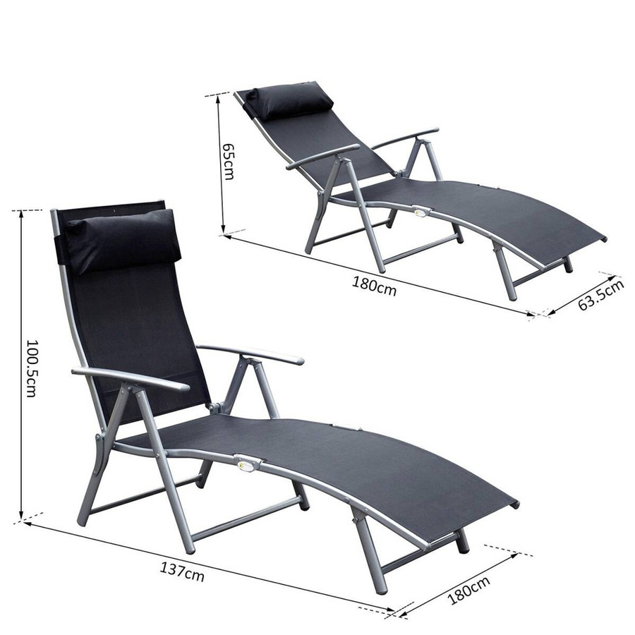 Outsunny Sonnenliege aus Metall und Textilene in Schwarz mit verstellbarer Kopfstütze und Armlehnen, B/T/H: 137 x 63,5 x 100,5 cm - Bild 4