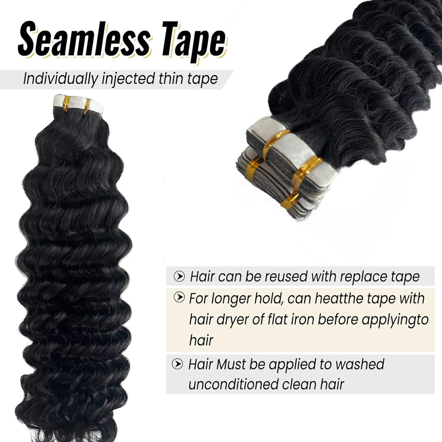 Addbeauty Deep Wave Tape Haarverlängerung, brasilianisches Echthaar, Damen - Bild 5