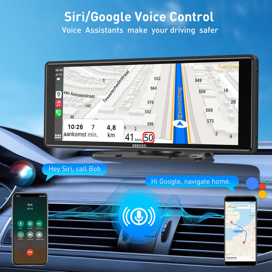 ESSGOO Tragbares universelles Autoradio mit 10,26 Zoll HD IPS Touchscreen, Apple CarPlay, Android Auto, GPS, WiFi und Bluetooth in Schwarz - Bild 4
