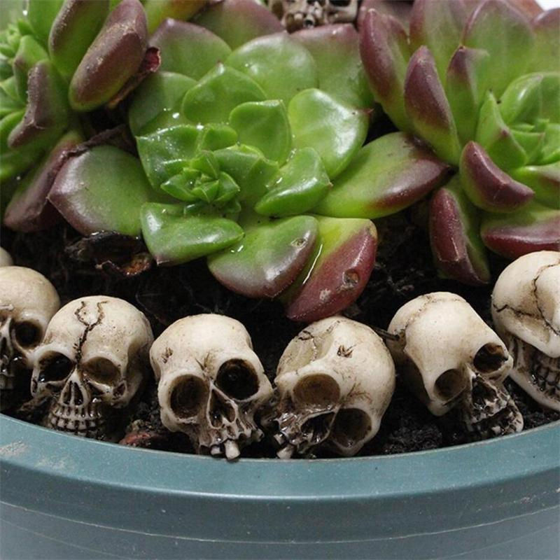 Chenxiaogang Mini-Schädel aus Kunstharz in Beige als Halloween-Dekoration für Haus und Garten - Bild 4