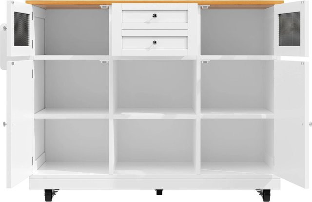 okwish Kücheninsel mit Rollen und verstellbaren Trennwänden in Weiß, B/T/H: 140 x 70 x 93,5 cm - Bild 1