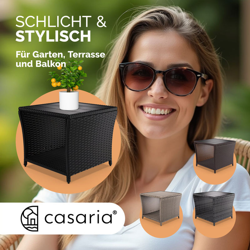 CASARIA Beistelltisch Vedis aus Polyrattan und WPC in Schwarz für In- und Outdoor, B/T/H: 45 x 45 x 40 cm - Bild 5