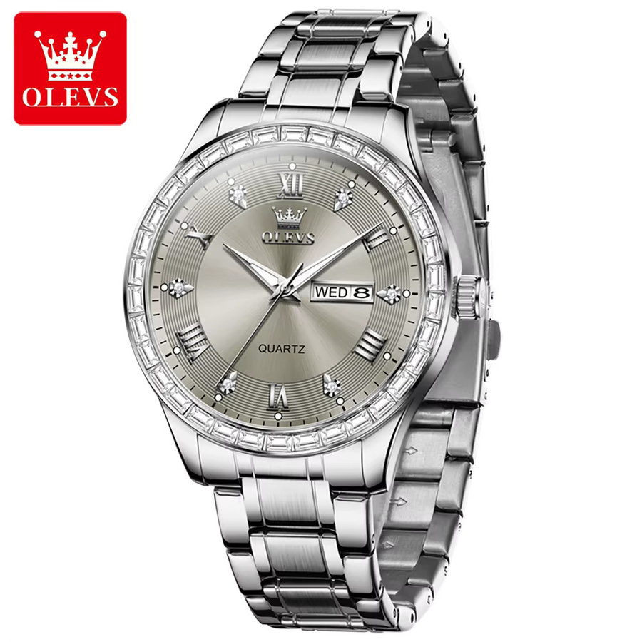 OLEVS Armbanduhr Herren, Quarz, Edelstahl, Diamantbesetzt, Silber - Bild 2