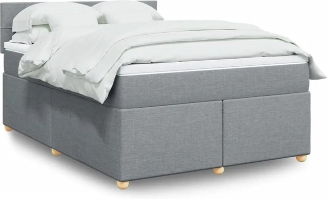vidaXL Boxspringbett mit Matratze in Hellgrau, Hybridbett mit USB-Ladeport und Unterbettbeleuchtung, B/T: 160 x 200 cm - Bild 1