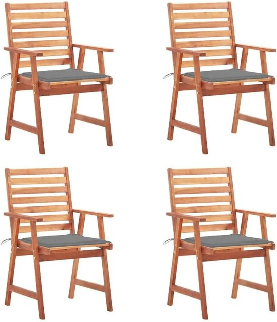 vidaXL Garten-Essstühle Set aus 4 Stück aus Massivholz Akazie mit Kissen in Braun und Grau - Bild 1