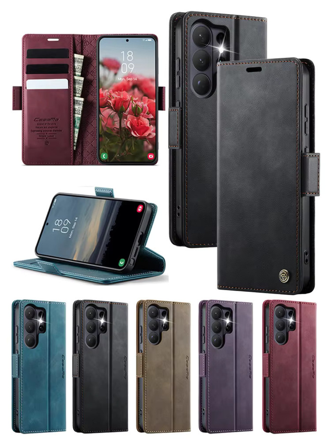 Leder Brieftasche Handyhülle für Samsung Galaxy S26 S25 S24 S23 S22 Ultra Plus in Rot mit Kartenfächern und Ständerfunktion - Bild 5