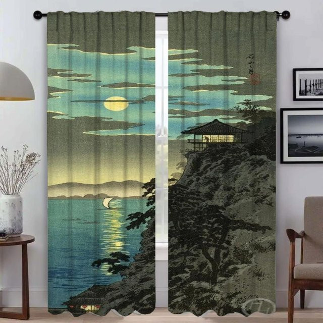 Sonne Mond und Baum Verdunkelungsvorhänge für Zimmer, 2 Paneele, Mehrfarbig, B: 50 cm, H: 70 cm - Bild 1