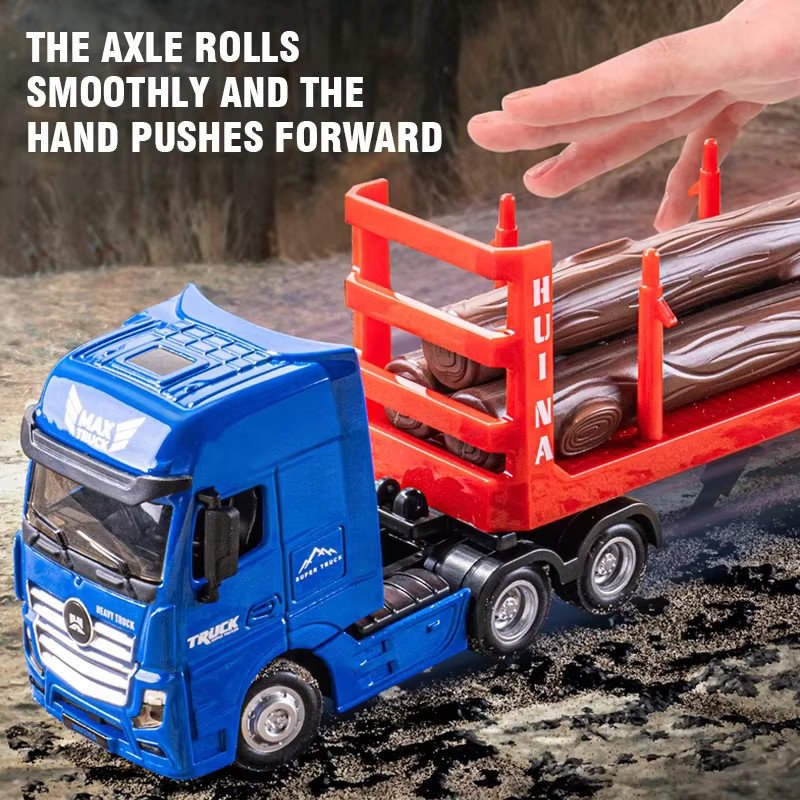 Huina Diecast Modell Lkw Transporter in Rot, 1:50 Scale Engineering Fahrzeug aus Metall und Holz für Sammler und Kinder - Bild 2