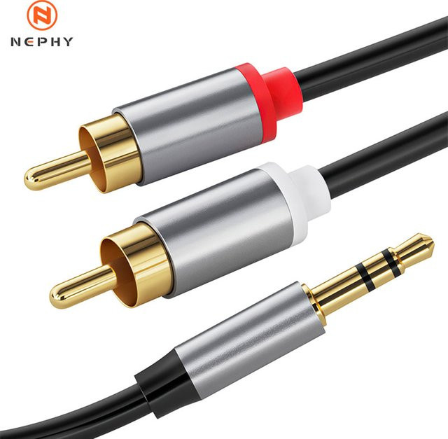 Nephy RCA Audio Kabel 3,5 mm Klinke auf 2 RCA Stecker Splitter AUX Kabel für TV, PC und Lautsprecher, Schwarz/Grau, Länge: 3 m - Bild 1