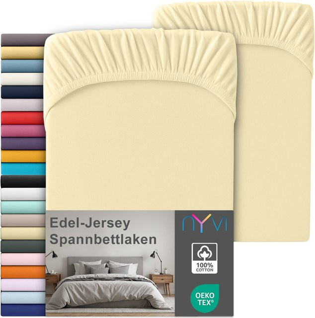 NYVI Edel Jersey Spannbettlaken Deluxe 2er Set aus 100% supergekämmter Baumwolle, Farbe: Beige, B/T: 100 x 200 cm, für Matratzen bis 25 cm Steghöhe - Bild 1