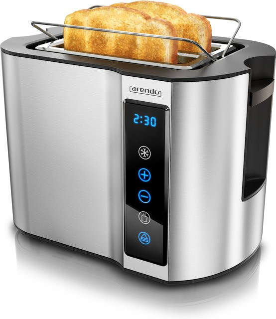 Arendo Toaster 2 Scheiben Edelstahl Silber mit Touchpanel, 800 W, Doppelwandgehäuse und integriertem Brötchenaufsatz - Bild 1