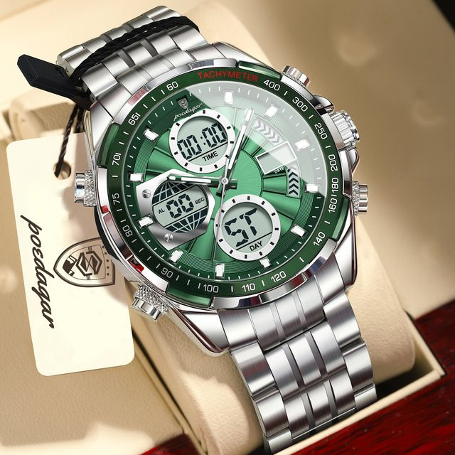 POEDAGAR Armbanduhr, Quarz, Edelstahl, Silber, Herren - Bild 1
