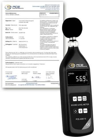 PCE Instruments Schallpegel-Messgerät PCE-ASM 10-ICA 20 in Schwarz, kalibriert nach ISO, Messbereich 20 Hz - 8000 Hz, 20 - 130 dB - Bild 1