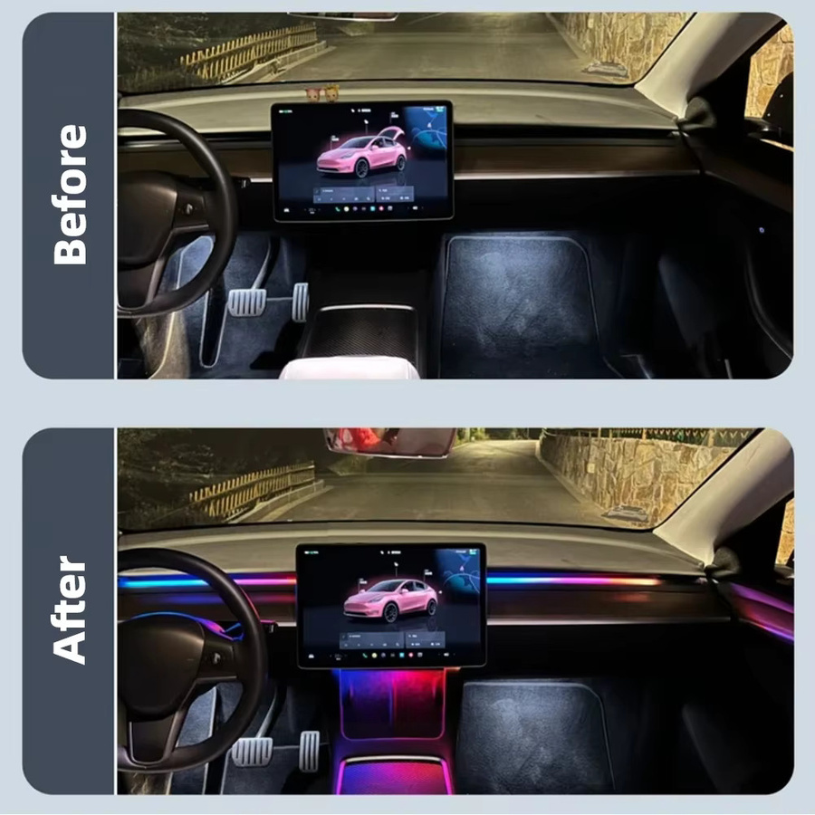 RGB-Flow LED-Innenbeleuchtungs-Set für Tesla Modell 3 Y mit Bewegungssensor und Zigarettenanzünder-Stecker, Multicolour, 12 V - Bild 3