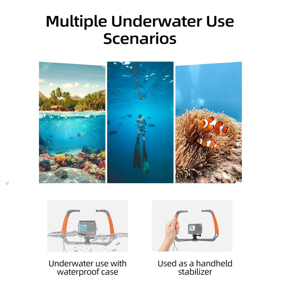 TELESIN Unterwasser-Action-Kamera-Tauchgerät mit zwei Silikongriffen und Aluminiumlegierung-Halterung für GoPro, DJI OSMO und Insta360 - Bild 3