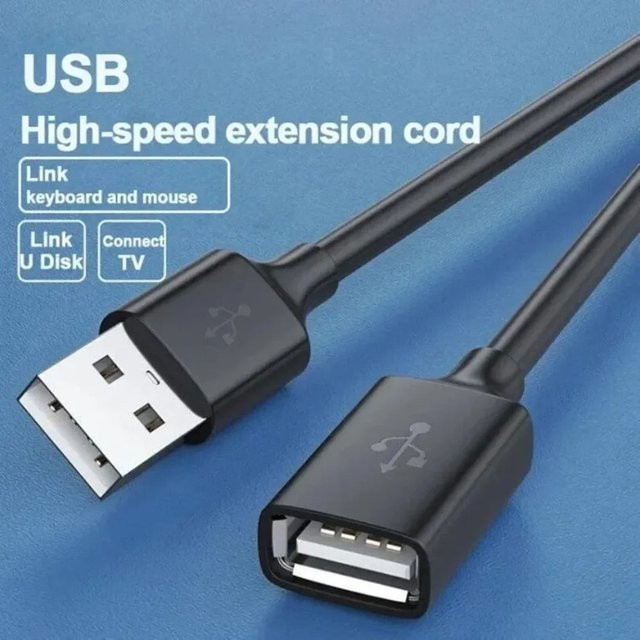 VIKEFON USB 2.0 Verlängerungskabel in Schwarz, Stecker auf Buchse Datenkabel für PC, TV und mobile Festplatten - Bild 1