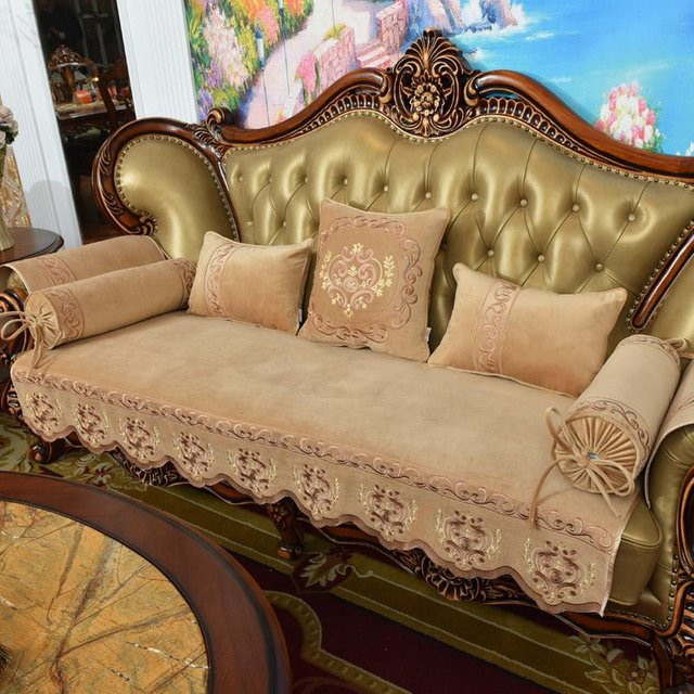 Yiran Furniture Plüsch-Sesseltuch in Beige, rutschfester Luxus-Schonbezug für Armlehnen, Breite: 50 cm, Höhe: 60 cm - Bild 1