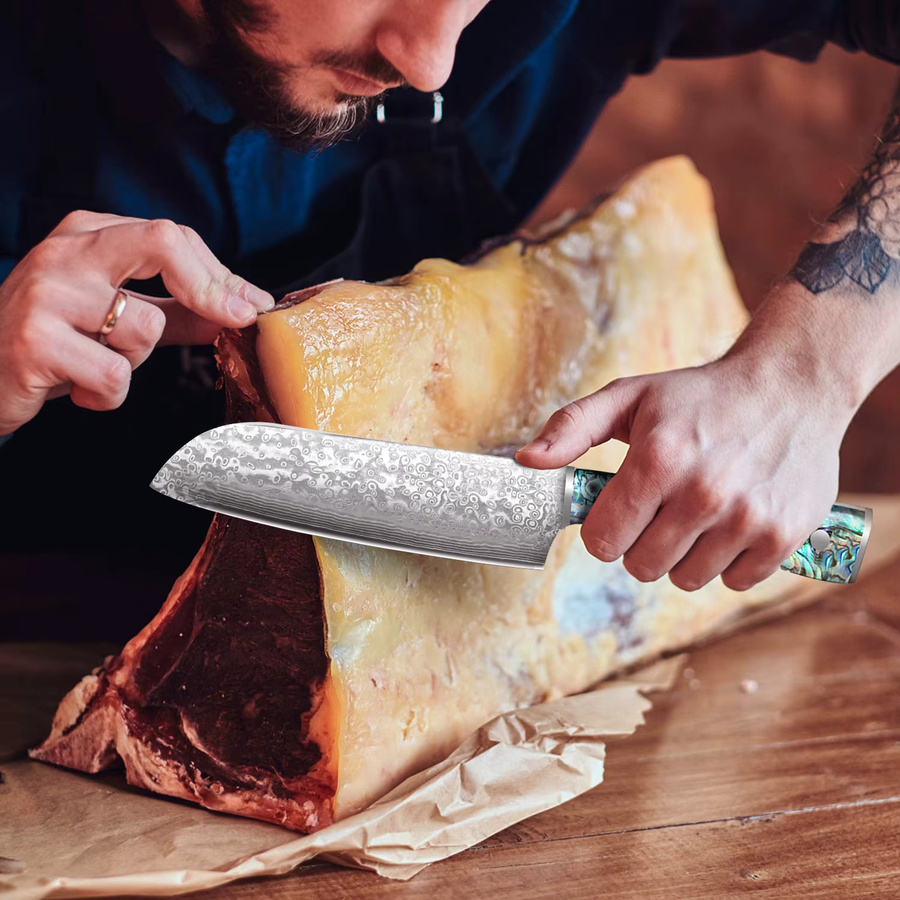 SAEIV Kochmesser aus Edelstahl mit buntem Griff aus Schalenmaterial - Bild 8