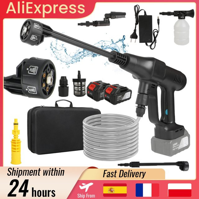 HGTUGO 18V Kabellose Hochdruck-Wasserpistole mit 200 Bar und 3500W, Drahtloser Schaumgenerator und Autowaschpistole für Auto, Haus und Garten in Grau-Schwarz - Bild 1