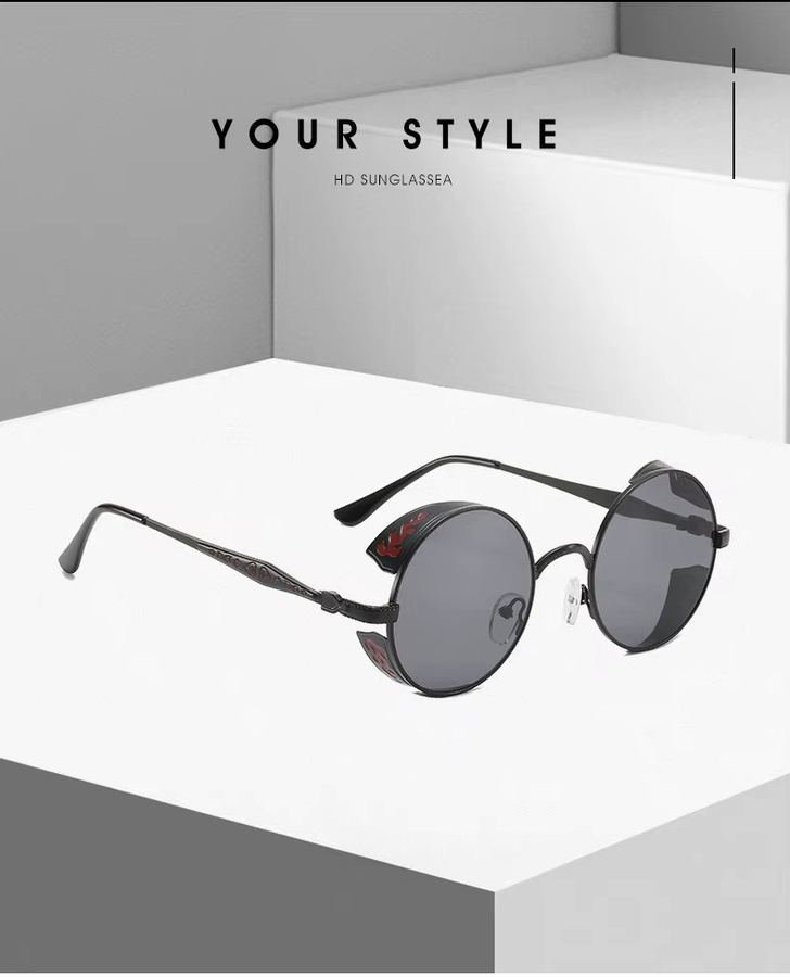 Glazzy Sonnenbrille, Rund, Vollrand, Metall, Schwarz - Bild 2