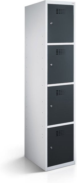 rotstahl Fächerschrank mit 4 Fächern aus Stahlblech, Korpus lichtgrau und Türen anthrazit, B/T/H: 30 x 50 x 180 cm - Bild 1