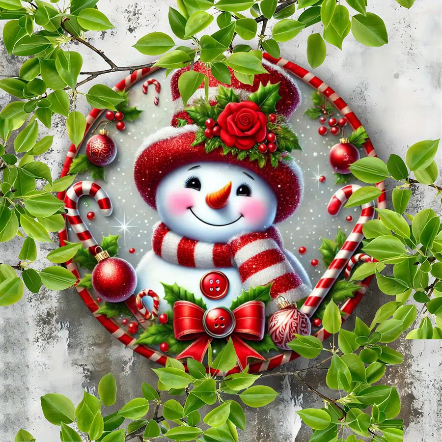 Potdemiel Rundes Eisen-Metallschild mit Schneemann-Design in Multicolor, Durchmesser: 20,3 cm - Bild 2