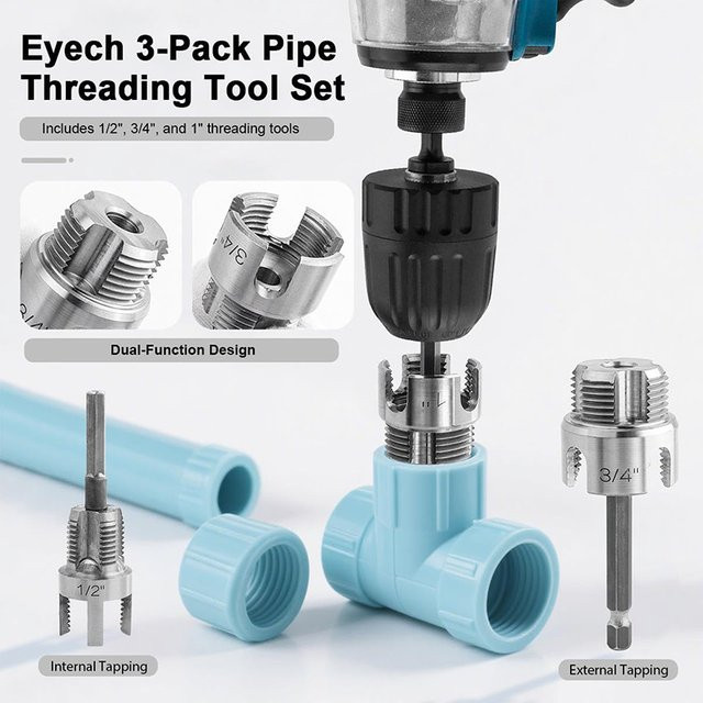 TQLQ Rohrgewindeschneidwerkzeug-Set aus Kohlenstoffstahl für PVC, PPR und MPP Rohre in Silber, mit 1/2 Zoll, 3/4 Zoll und 1 Zoll für Außen- und Innengewinde - Bild 1