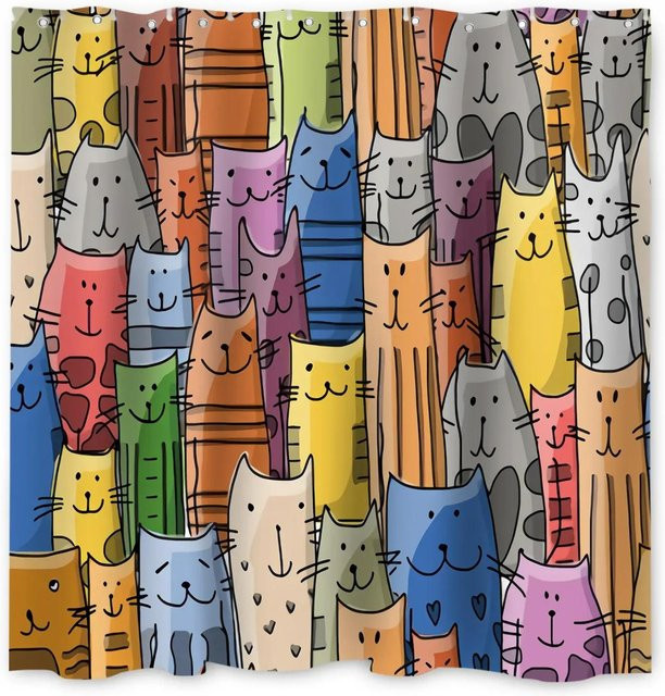 Wasserdichter Duschvorhang mit Katzen-Motiv von Fashion is Walking aus Polyester in Multicolour, B: 150 cm, H: 180 cm - Bild 1