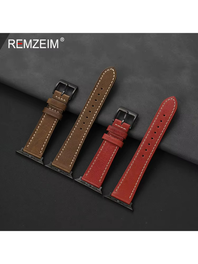 REMZEIM Uhrenarmband Leder, Schwarz, Unisex - Bild 2