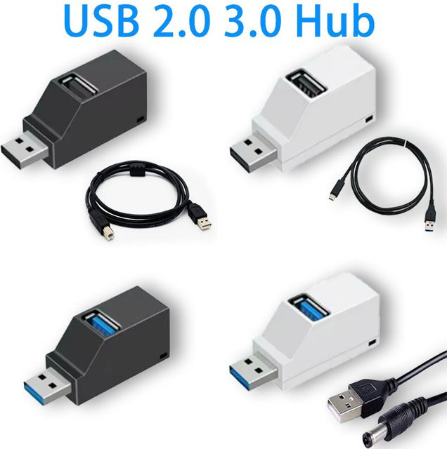 JCD USB 3.0 Hub-Adapter mit 3 Anschlüssen in Schwarz für PC und Laptop - Bild 1