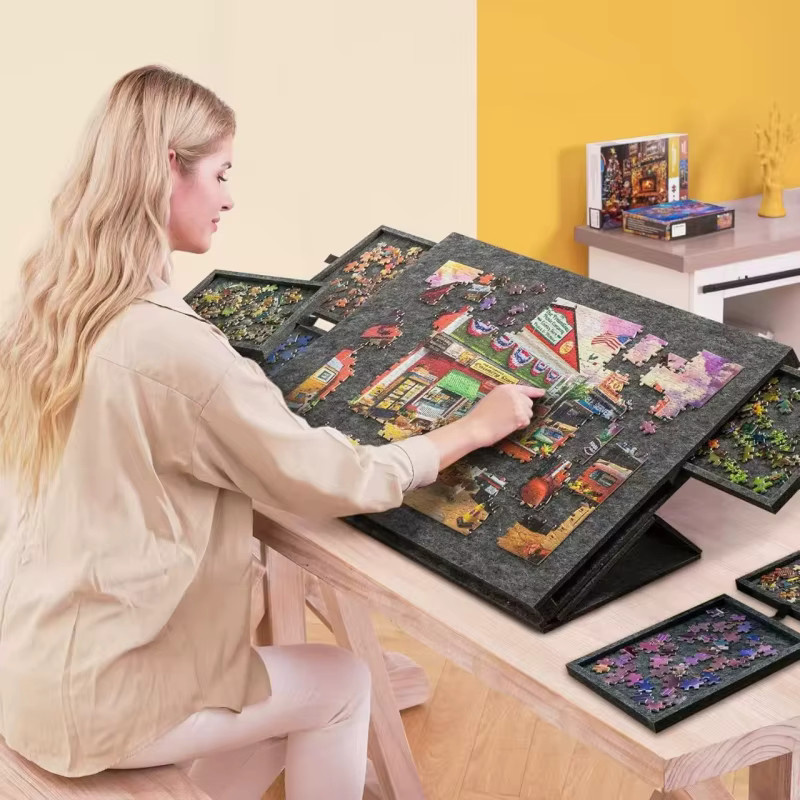 Tragbares Filz-Puzzle-Tischbrett in Grau, faltbares Tischbrett mit Halterungsabdeckung und Aufbewahrungsorganisator für Puzzle und Bastelbedarf - Bild 3