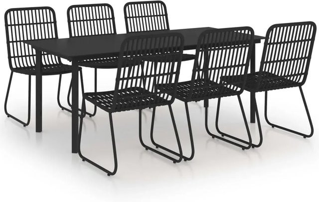 vidaXL 7-teilige Garten-Essgruppe aus Poly Rattan und Glas in Schwarz, Tisch und Stühle für Garten und Terrasse, B/T/H: 140 x 90 x 74 cm - Bild 1