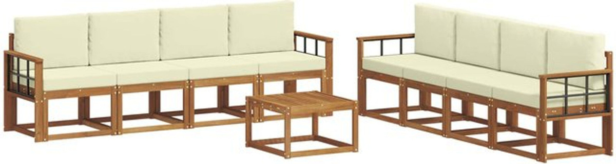 Modernes Outdoor-Sofagarnitur Set aus Akazienmassivholz mit 9-teiligen Kissen von vidaXL in Natur und Beige - Bild 1