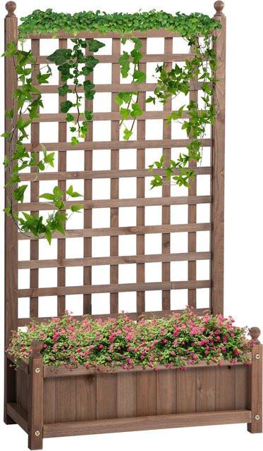 Outsunny Hochbeet Pflanzkasten mit Rankgitter aus Holz in Dunkelbraun, H x B x T: 120 x 64 x 28 cm - Bild 1