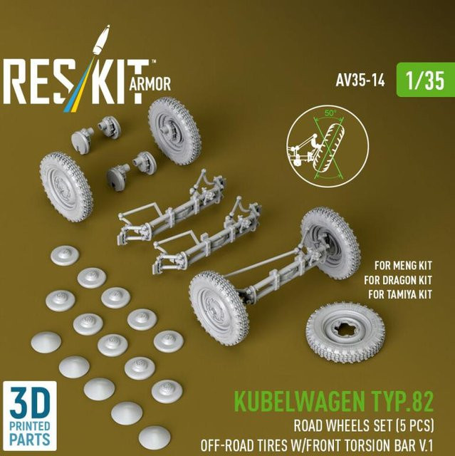 ResKit Models Kubelwagen typ.82 Road wheels set, 5-teiliges Set, 3D Printed - Bild 1