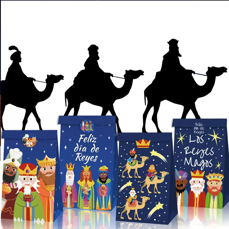 Weihnachtliche Goody-Taschen aus Kraftpapier mit Motiv der drei Könige für Kinder, mehrfarbig - Bild 2